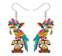 RAIDIN Acrylic Fun Hawaii Parrot Bird Dangle Earrings for Women Cute Tropical Animals Parrot with Flower Dangling Earrings Jewellery for Beach Lovers Vacation Party Accessories Gifts (Colorful)