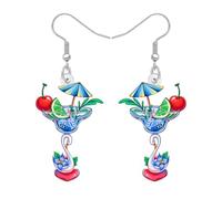 RAIDIN Acrylic Fun Hawaiian Tropical Cocktail Fruit Drink Wine Glass Earrings Dangle for Women Cute Butterfly with Flower Margarita Earrings Summer Jewellery for Beach Holiday Gifts (Cherry)