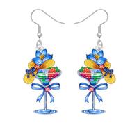 RAIDIN Acrylic Fun Hawaiian Tropical Cocktail Fruit Drink Wine Glass Earrings Dangle for Women Cute Butterfly with Flower Margarita Earrings Summer Jewellery for Beach Holiday Gifts (Strawberry)