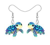 RAIDIN Acrylic Fun Tropical Sea Turtle Dangle Earrings Cute Anime Ocean Animals Dangling Marine Summer Jewellery Ornament Gifts for Women Beach Lovers Vacation Accessories (Blue)