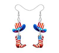 RAIDIN Acrylic Funny 4th of July Western Cowboy Cowgirl Hat Boots Earrings Outfit Gifts for Women American Flag Hat Patriotic Dangle Earrings Jewelry for Rodeo Lovers (Multicolour)