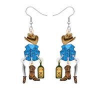 RAIDIN Acrylic Funny Cowboy Cowgirl Boots Hat Dangle Earrings Western Gifts for Women Mom Cute Unique Jewellery Equestrian Gifts for Rodeo Country Music Lovers (Blue)