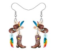 RAIDIN Acrylic Funny Cowboy Cowgirl Boots Hat Dangle Earrings Western Gifts for Women Mom Cute Unique Jewellery Equestrian Gifts for Rodeo Country Music Lovers (Colorful)
