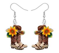 RAIDIN Acrylic Funny Cowboy Cowgirl Boots Hat Dangle Earrings Western Gifts for Women Mom Cute Unique Jewellery Equestrian Gifts for Rodeo Country Music Lovers (Brown)