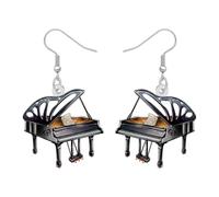 RAIDIN Acrylic Funny Musical Piano Dangle Earrings for Women Black Grand Piano with Guitar Charms Jewellery Teacher Appreciation Cool Gifts for Music Lovers (Ink)