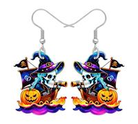 RAIDIN Acrylic Gothic Halloween Pirate Skull Dangle Earrings Weird Holiday Gifts for Women, Spooky Pumpkin with Pirate Boat Design, Halloween Costume Jewellery Accessories (Blue)