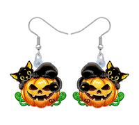 RAIDIN Acrylic Halloween Earrings Charms Black Cat With Pumpkin Fish Hook Dangle Drop Earrings Animals Jewellery for Women Girls Party Festival Gifts Decorations (Lemon)