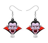 RAIDIN Acrylic Halloween Earrings for Women Girls Terror Bat Cat Witch Ghost Spider Pumpkin Tombstone Coffin Skull Skeleton Hook Dangle Earrings Jewellery for Party Gifts (Vampire)