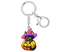RAIDIN Acrylic Halloween Gifts Horror Black Cat Bat Grim Reaper Keychain Charm for Women Men Key Ring for Car Purse Bags Keys (Cat)