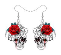 RAIDIN Acrylic Halloween Spooky Floral Sugar Skull Dangle Earrings Holiday Gifts for Women, Gothic Day of the Dead Style, Halloween Costume Jewellery Accessories (White)