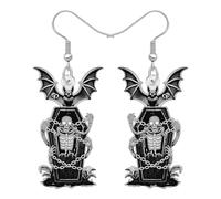 RAIDIN Acrylic Horror Halloween Skeleton Coffin Dangle Earrings Weird Holiday Gifts for Women, Spooky Gothic Bat Design, Halloween Costume Jewellery Accessories (Black)
