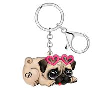 RAIDIN Acrylic Kawaii Pug Dog Keychain for Women Girls Cute Puppy Pets Key ring Gifts for Purse Car Keys Dog Lovers (Pink)