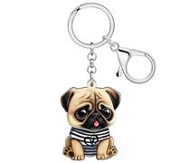 RAIDIN Acrylic Kawaii Pug Dog Keychain for Women Girls Cute Puppy Pets Key ring Gifts for Purse Car Keys Dog Lovers (Black)