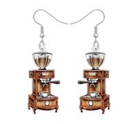 RAIDIN Acrylic Retro Vintage Coffee Machine Dangle Earrings for Women Barista Novelty Hypoallergenic Statement Jewelry Gift for Coffee Lover Vacation Party Charms (Brown)
