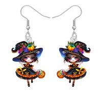 RAIDIN Acrylic Spooky Halloween Voodoo Doll Dangle Earrings Holiday Gifts for Women, Gothic Fantasy Witch Hat Design, Halloween Creepy Dolls Costume Jewellery Accessories (Colorful)