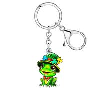 RAIDIN Acrylic St. Patrick's Day Cute Animal with Shamrock Keychain Gifts for Women Fortune Keyring for Irish Festival Party (Frog A)