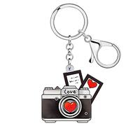 RAIDIN Cute Acrylic Valentines Day Funny Jukebox TV Cassette Tape Heart keychian keyring Charm for Women Car Purse Keys Gifts (Grey)