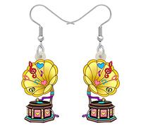 RAIDIN Cute Acrylic Valentines Day Hook earrings for Women Girls Weird Funny Jukebox TV Cassette Tape with Heart Dangle Earrings Jewellery for Gifts Party Charms (Yellow)