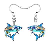 RAIDIN Cute Enamel Alloy Ocean Animal Creative Shark Whale Jellyfish Octopus Dolphin Dangle Earrings for Women Girls Fashion Sea Jewellery for Gifts Birthday Charms (Shark)