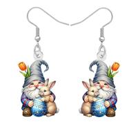 RAIDIN Cute Gnome Gifts Easter Egg Gnomes Bunny Dangle Earrings Gnomes Gifts for Women Adults, Acrylic Novelty Easter Bunnies Rabbit Earrings Spring Holiday Jewelry Decorations, M, Acrylic Stainless