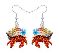 RAIDIN Cute Tropical Hermit Crab Dangle Earrings Beach Gifts for Women Accessories, Acrylic Ocean Animal Hermit Crab Shells Earrings Summer Beachy Jewelry for Beach Lovers, M, Acrylic Stainless Steel