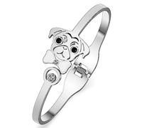 RAIDIN Gold Bangle Bracelet for Women Girls 18K Gold Plated Stainless Steel Dainty Rhinestone Crystal Shell Accents Animal Dog Pets Cuff Bracelets Fashion Jewelry Gifts for Dog Lovers (Silver-064 Pug)