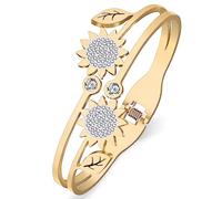 RAIDIN Gold Bangle Bracelet for Women Girls 18K Gold Plated Stainless Steel Dainty Rhinestone Crystal Accents Sunflower Cuff Bracelets Jewelry for Gifts (Gold-067 Sunflower)