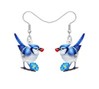 RAIDIN Lightweight Acrylic Cute Blue Magpie Bird Earrings Gift for Women Statement Spring Summer Elegant Birds Dangle Jewellery for Animal Lovers Decor Charms (Blue)