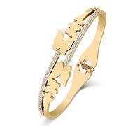 RAIDIN Stainless Steel 18k Gold Plated Bangle Bracelet with Cubic Zirconia Rhinestone Charms Cuff Bracelets Jewellery for Women Girls Gift Birthday Decorations (Gold-033)