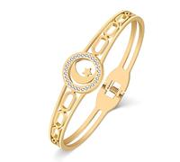RAIDIN Stainless Steel 18k Gold Plated Bangle Bracelet with Cubic Zirconia Rhinestone Charms Cuff Bracelets Jewellery for Women Girls Gift Birthday Decorations (Gold-017)