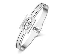 RAIDIN Stainless Steel 18k Gold Plated Bangle Bracelet with Cubic Zirconia Rhinestone Charms Cuff Bracelets Jewellery for Women Girls Gift Birthday Decorations (Silver-030)