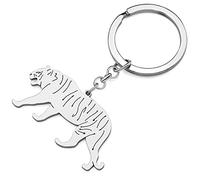RAIDIN Stainless Steel 18K Gold Plated Cute Animal Tiger Leopard Keychains Keyring Gifts for Women Girls Car Purse Keys Charms Accessories (Silver-057)