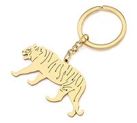 RAIDIN Stainless Steel 18K Gold Plated Cute Animal Tiger Leopard Keychains Keyring Gifts for Women Girls Car Purse Keys Charms Accessories (Gold-057)
