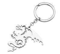 RAIDIN Stainless Steel 18K Gold Plated Cute Dragon Keychains Keyring Key for Women Girls Gifts Car Purse Handbag Charms Accessories (Silver-132)