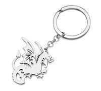 RAIDIN Stainless Steel 18K Gold Plated Cute Dragon Keychains Keyring Key for Women Girls Gifts Car Purse Handbag Charms Accessories (Silver-021)