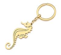 RAIDIN Stainless Steel 18k Gold Plated Cute Ocean Animal Seahorse Crab Turtle Keychains Keyring Key for Women Girls Gifts Car Purse Keys Charms (Gold-044)