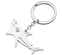 RAIDIN Stainless Steel 18k Gold Plated Ocean Animal Shark Whale Dolphin Keychains Keyring for Women Girls keychains for Car Gifts Keys Charms (Silver-071)