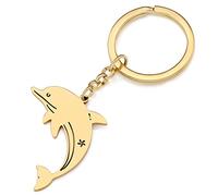 RAIDIN Stainless Steel 18k Gold Plated Ocean Animal Shark Whale Dolphin Keychains Keyring for Women Girls keychains for Car Gifts Keys Charms (Gold-030)