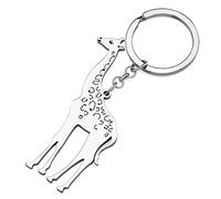 RAIDIN Stainless Steel 18k Gold Silver Plated Animal Keychains Keyring Gifts for Women Girls Charms Keychian for Car Purse Keys Accessories (Silver-183 Giraffe)