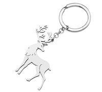 RAIDIN Stainless Steel 18k Gold Silver Plated Animal Keychains Keyring Gifts for Women Girls Charms Keychian for Car Purse Keys Accessories (Silver-140 Elk Deer)