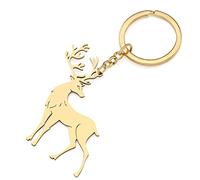 RAIDIN Stainless Steel 18k Gold Silver Plated Animal Keychains Keyring Gifts for Women Girls Charms Keychian for Car Purse Keys Accessories (Gold-140 Elk Deer)