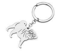 RAIDIN Stainless Steel 18K Gold Silver Plated Cute Dog Keychain Keyring for Women Girls Gifts Car Purse Keys Dog Lovers Charms Accessories (Silver-025 Pug)