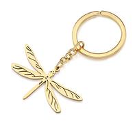 RAIDIN Stainless Steel 18K Gold Silver Plated Cute Dragonfly Keychains Keyring Gifts for Women Girls Car Purse Keys Charms (Gold-032)