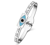 RAIDIN Stainless Steel 18K Gold Silver Plated Cute Evil Eye Bangle Bracelets for Women Lucky Evil Eyes Cuff Bracelets Protection Crystal Jewelry for Birthday Party Gift Charms (Silver-077)