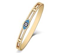 RAIDIN Stainless Steel 18K Gold Silver Plated Cute Evil Eye Bangle Bracelets for Women Lucky Evil Eyes Cuff Bracelets Protection Crystal Jewelry for Birthday Party Gift Charms (Gold-079)