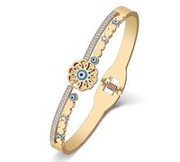 RAIDIN Stainless Steel 18K Gold Silver Plated Cute Evil Eye Bangle Bracelets for Women Lucky Evil Eyes Cuff Bracelets Protection Crystal Jewelry for Birthday Party Gift Charms (Gold-062)