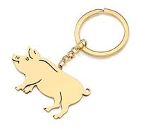 RAIDIN Stainless Steel 18K Gold Silver Plated Cute Farm Animal Pig/Cow/Goat Keychains Keyring Gifts for Women Girls Charms Keychain for Car Purse Keys (Gold-085)