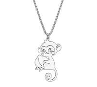 RAIDIN Stainless Steel 18K Gold Silver Plated Cute Monkey Necklace for Women Girls Animal Orangutans Pendant Jewelry for Gifts Party (Silver-203)