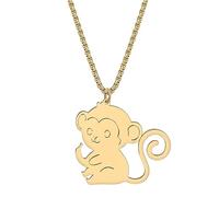 RAIDIN Stainless Steel 18K Gold Silver Plated Cute Monkey Necklace for Women Girls Animal Orangutans Pendant Jewelry for Gifts Party (Gold-201)