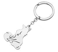 RAIDIN Stainless Steel 18k Gold Silver Plated Fox Keychains Keyring for Women Girls Gifts Charms Keychains for Car Purse Keys Accessories (Silver-051)